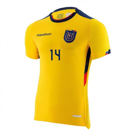 Kandiny Hombre Camiseta Ecuador Xavier Arreaga #14 Amarillo 1ª Equipación 22-24 La Camisa Chile