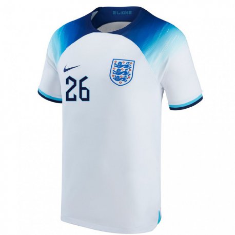 Kandiny Hombre Camiseta Inglaterra Jude Bellingham #26 Blanco Azul 1ª Equipación 22-24 La Camisa Chile