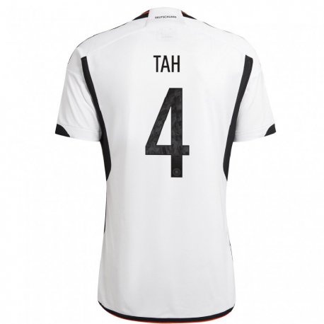 Kandiny Hombre Camiseta Alemania Jonathan Tah #4 Blanco Negro 1ª Equipación 22-24 La Camisa Chile