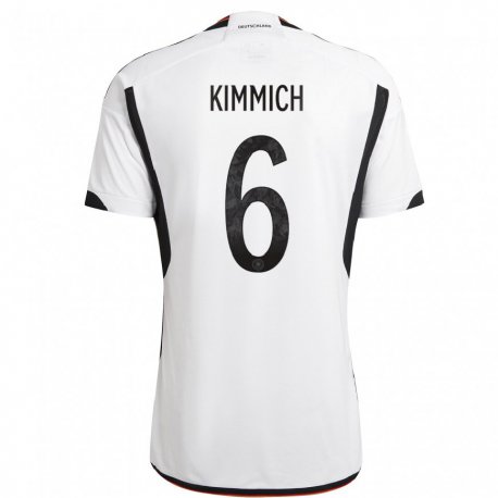 Kandiny Hombre Camiseta Alemania Joshua Kimmich #6 Blanco Negro 1ª Equipación 22-24 La Camisa Chile