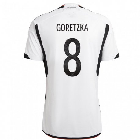 Kandiny Hombre Camiseta Alemania Leon Goretzka #8 Blanco Negro 1ª Equipación 22-24 La Camisa Chile