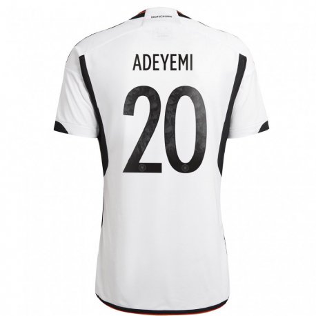 Kandiny Hombre Camiseta Alemania Karim Adeyemi #20 Blanco Negro 1ª Equipación 22-24 La Camisa Chile