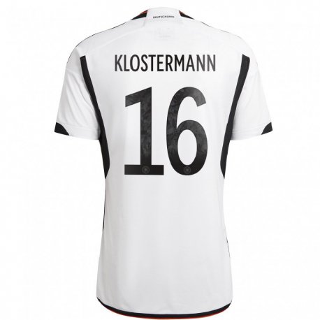 Kandiny Hombre Camiseta Alemania Lukas Klostermann #16 Blanco Negro 1ª Equipación 22-24 La Camisa Chile
