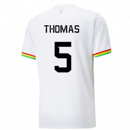 Kandiny Hombre Camiseta Ghana Thomas Partey #5 Blanco 1ª Equipación 22-24 La Camisa Chile