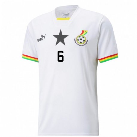 Kandiny Hombre Camiseta Ghana Elisha Owusu #6 Blanco 1ª Equipación 22-24 La Camisa Chile