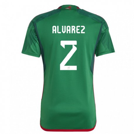 Kandiny Hombre Camiseta México Kevin Alvarez #2 Verde 1ª Equipación 22-24 La Camisa Chile
