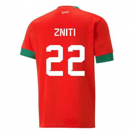 Kandiny Hombre Camiseta Marruecos Anas Zniti #22 Rojo 1ª Equipación 22-24 La Camisa Chile