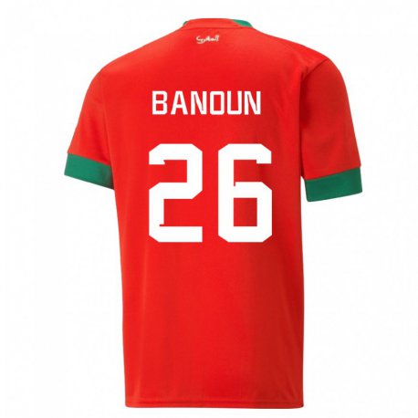 Kandiny Hombre Camiseta Marruecos Badr Banoun #26 Rojo 1ª Equipación 22-24 La Camisa Chile