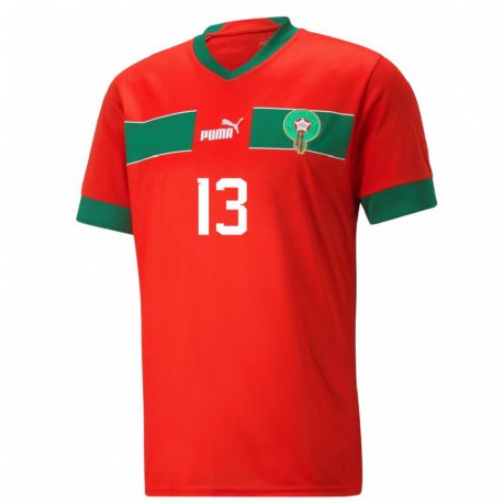 Kandiny Hombre Camiseta Marruecos Badr Benoun #13 Rojo 1ª Equipación 22-24 La Camisa Chile
