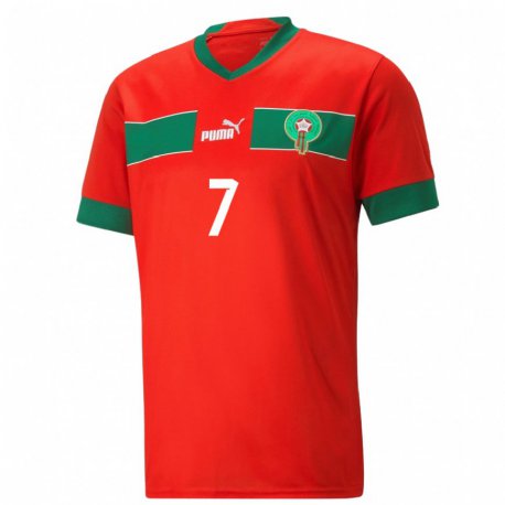 Kandiny Hombre Camiseta Marruecos Hamza El Moussaoui #7 Rojo 1ª Equipación 22-24 La Camisa Chile