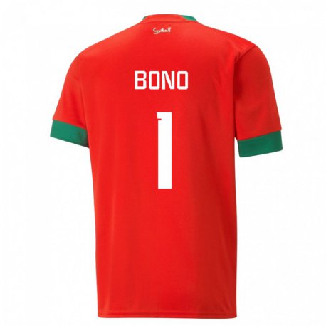 Kandiny Hombre Camiseta Marruecos Bono #1 Rojo 1ª Equipación 22-24 La Camisa Chile