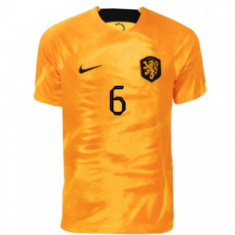 Kandiny Hombre Camiseta Países Bajos Stefan De Vrij #6 Naranja Láser 1ª Equipación 22-24 La Camisa Chile