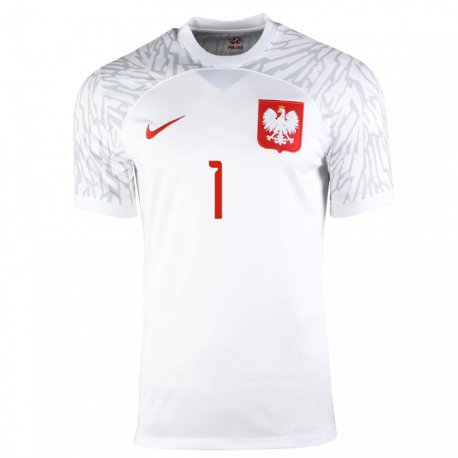 Kandiny Hombre Camiseta Polonia Radoslaw Majecki #1 Blanco 1ª Equipación 22-24 La Camisa Chile