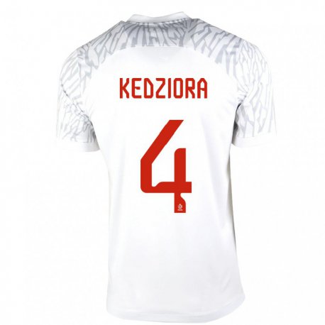 Kandiny Hombre Camiseta Polonia Tomasz Kedziora #4 Blanco 1ª Equipación 22-24 La Camisa Chile