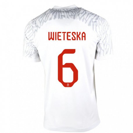 Kandiny Hombre Camiseta Polonia Mateusz Wieteska #6 Blanco 1ª Equipación 22-24 La Camisa Chile