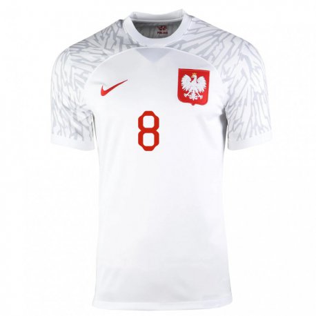 Kandiny Hombre Camiseta Polonia Karol Linetty #8 Blanco 1ª Equipación 22-24 La Camisa Chile