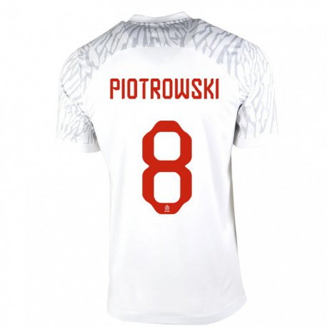 Kandiny Hombre Camiseta Polonia Jakub Piotrowski #8 Blanco 1ª Equipación 22-24 La Camisa Chile