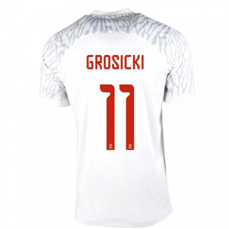 Kandiny Hombre Camiseta Polonia Kamil Grosicki #11 Blanco 1ª Equipación 22-24 La Camisa Chile