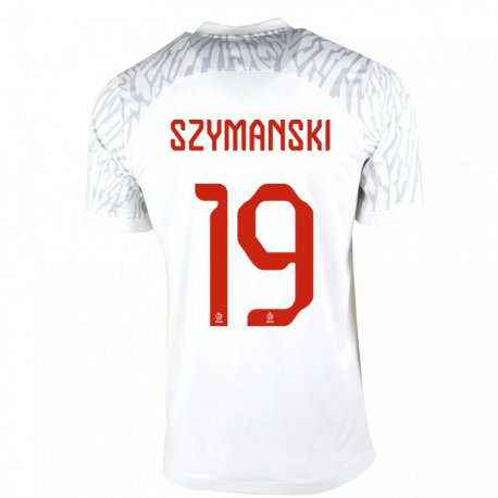 Kandiny Hombre Camiseta Polonia Sebastian Szymanski #19 Blanco 1ª Equipación 22-24 La Camisa Chile