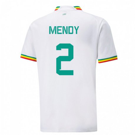 Kandiny Hombre Camiseta Senegal Formose Mendy #2 Blanco 1ª Equipación 22-24 La Camisa Chile