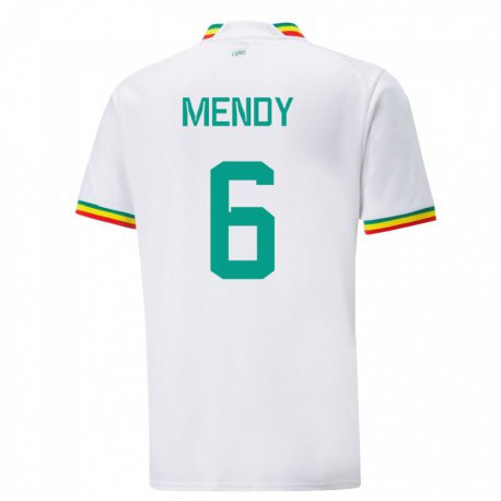 Kandiny Hombre Camiseta Senegal Nampalys Mendy #6 Blanco 1ª Equipación 22-24 La Camisa Chile