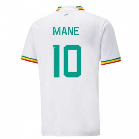 Kandiny Hombre Camiseta Senegal Sadio Mane #10 Blanco 1ª Equipación 22-24 La Camisa Chile