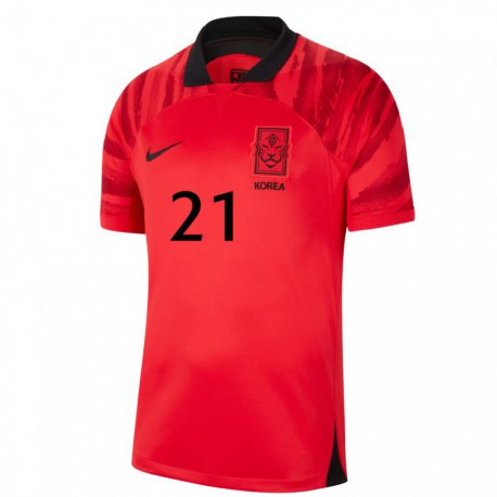 Kandiny Hombre Camiseta Corea Del Sur Dong-jun Kim #21 Rojo Volver 1ª Equipación 22-24 La Camisa Chile