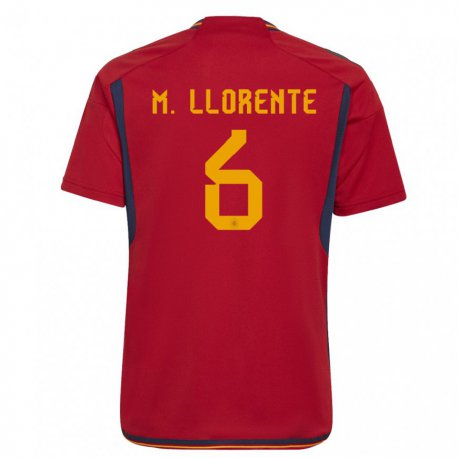 Kandiny Hombre Camiseta España Marcos Llorente #6 Rojo 1ª Equipación 22-24 La Camisa Chile