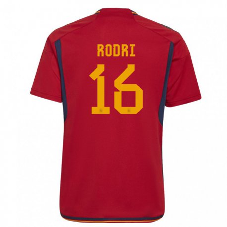 Kandiny Hombre Camiseta España Rodri #16 Rojo 1ª Equipación 22-24 La Camisa Chile