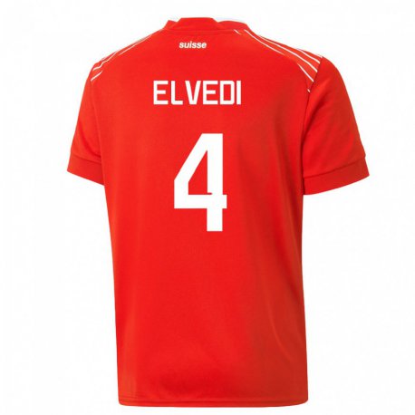 Kandiny Hombre Camiseta Suiza Nico Elvedi #4 Rojo 1ª Equipación 22-24 La Camisa Chile