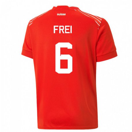 Kandiny Hombre Camiseta Suiza Fabian Frei #6 Rojo 1ª Equipación 22-24 La Camisa Chile