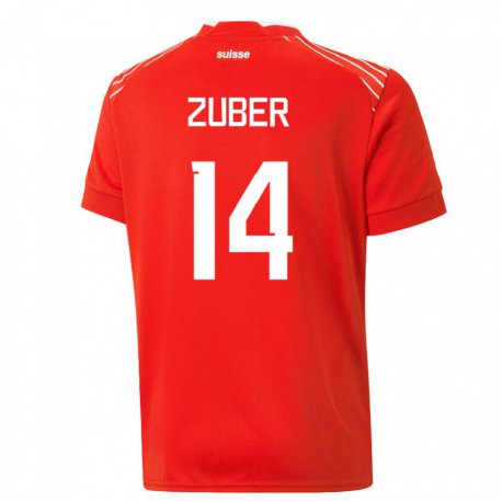 Kandiny Hombre Camiseta Suiza Steven Zuber #14 Rojo 1ª Equipación 22-24 La Camisa Chile