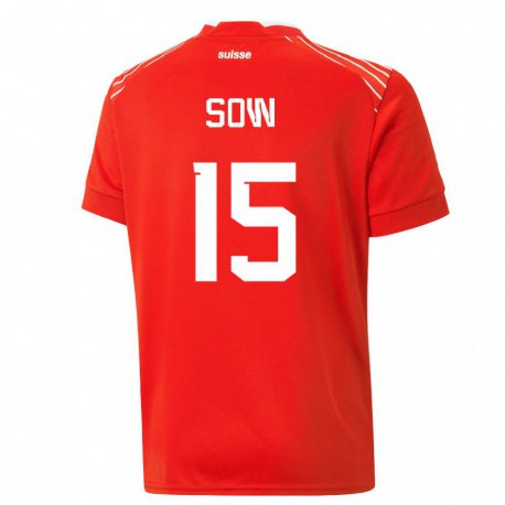 Kandiny Hombre Camiseta Suiza Djibril Sow #15 Rojo 1ª Equipación 22-24 La Camisa Chile