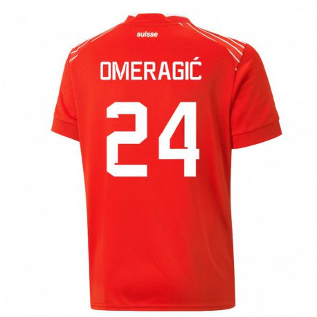 Kandiny Hombre Camiseta Suiza Becir Omeragic #24 Rojo 1ª Equipación 22-24 La Camisa Chile