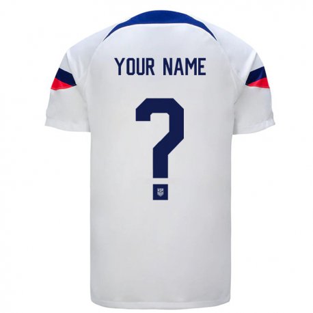 Kandiny Hombre Camiseta Estados Unidos Su Nombre #0 Blanco 1ª Equipación 22-24 La Camisa Chile