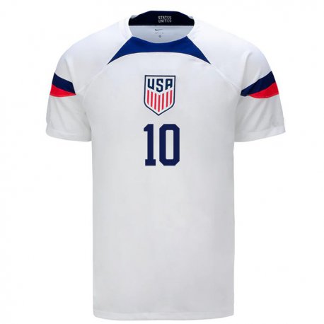 Kandiny Hombre Camiseta Estados Unidos Christian Pulisic #10 Blanco 1ª Equipación 22-24 La Camisa Chile