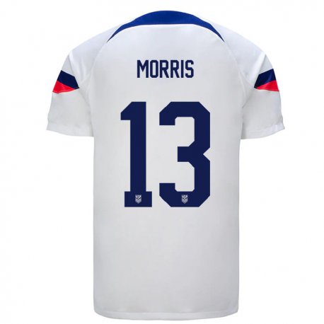 Kandiny Hombre Camiseta Estados Unidos Jordan Morris #13 Blanco 1ª Equipación 22-24 La Camisa Chile