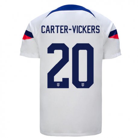 Kandiny Hombre Camiseta Estados Unidos Cameron Carter-vickers #20 Blanco 1ª Equipación 22-24 La Camisa Chile
