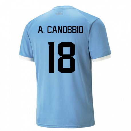Kandiny Hombre Camiseta Uruguay Agustin Canobbio #18 Azul 1ª Equipación 22-24 La Camisa Chile
