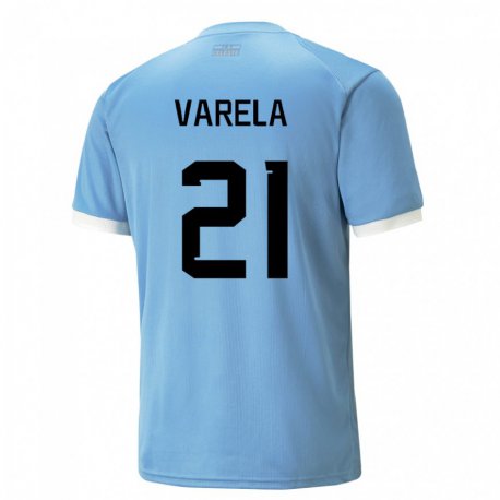 Kandiny Hombre Camiseta Uruguay Gullermo Varela #21 Azul 1ª Equipación 22-24 La Camisa Chile