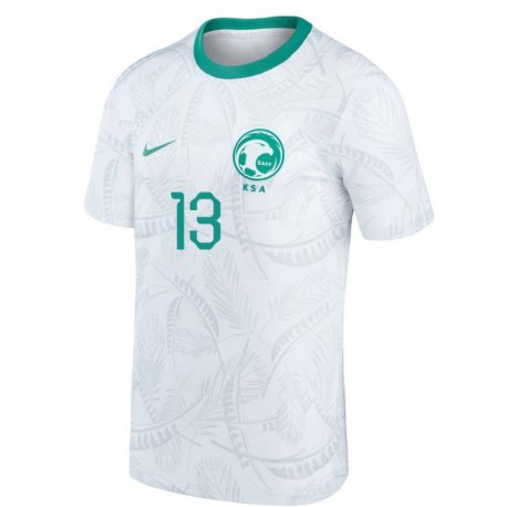 Kandiny Hombre Camiseta Arabia Saudita Yaseer Al Shahrani #13 Blanco 1ª Equipación 22-24 La Camisa Chile
