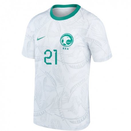 Kandiny Hombre Camiseta Arabia Saudita Mohammed Al Owais #21 Blanco 1ª Equipación 22-24 La Camisa Chile