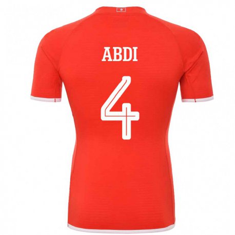 Kandiny Hombre Camiseta Túnez Ali Abdi #4 Rojo 1ª Equipación 22-24 La Camisa Chile