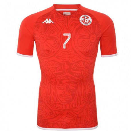 Kandiny Hombre Camiseta Túnez Youssef M Sakni #7 Rojo 1ª Equipación 22-24 La Camisa Chile