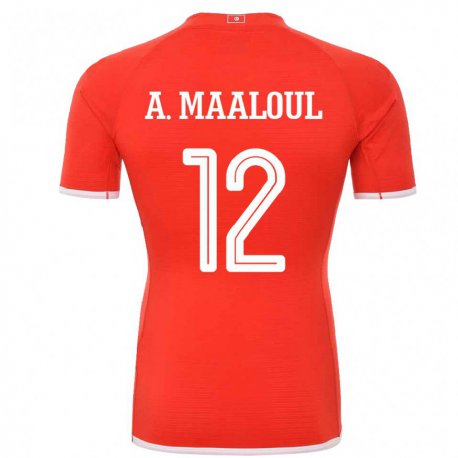 Kandiny Hombre Camiseta Túnez Ali Maaloul #12 Rojo 1ª Equipación 22-24 La Camisa Chile