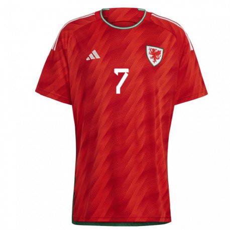 Kandiny Hombre Camiseta Gales Dylan Levitt #7 Rojo 1ª Equipación 22-24 La Camisa Chile