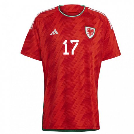 Kandiny Hombre Camiseta Gales Rhys Norrington Davies #17 Rojo 1ª Equipación 22-24 La Camisa Chile