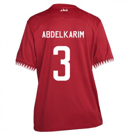 Kandiny Hombre Camiseta Catar Abdelkarim Hassan #3 Granate 1ª Equipación 22-24 La Camisa Chile
