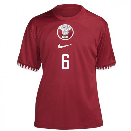 Kandiny Hombre Camiseta Catar Abdulaziz Hatem #6 Granate 1ª Equipación 22-24 La Camisa Chile