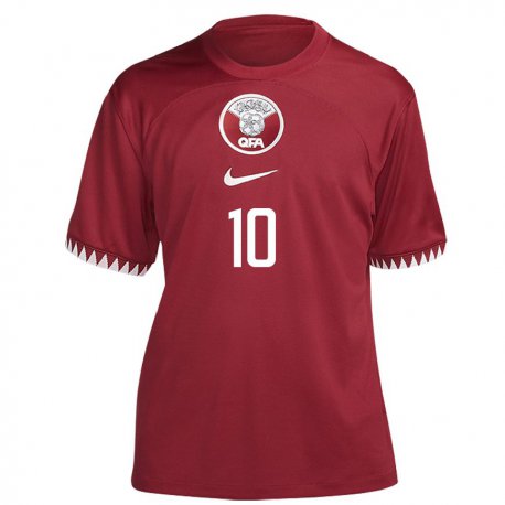 Kandiny Hombre Camiseta Catar Hasan Al Haydos #10 Granate 1ª Equipación 22-24 La Camisa Chile